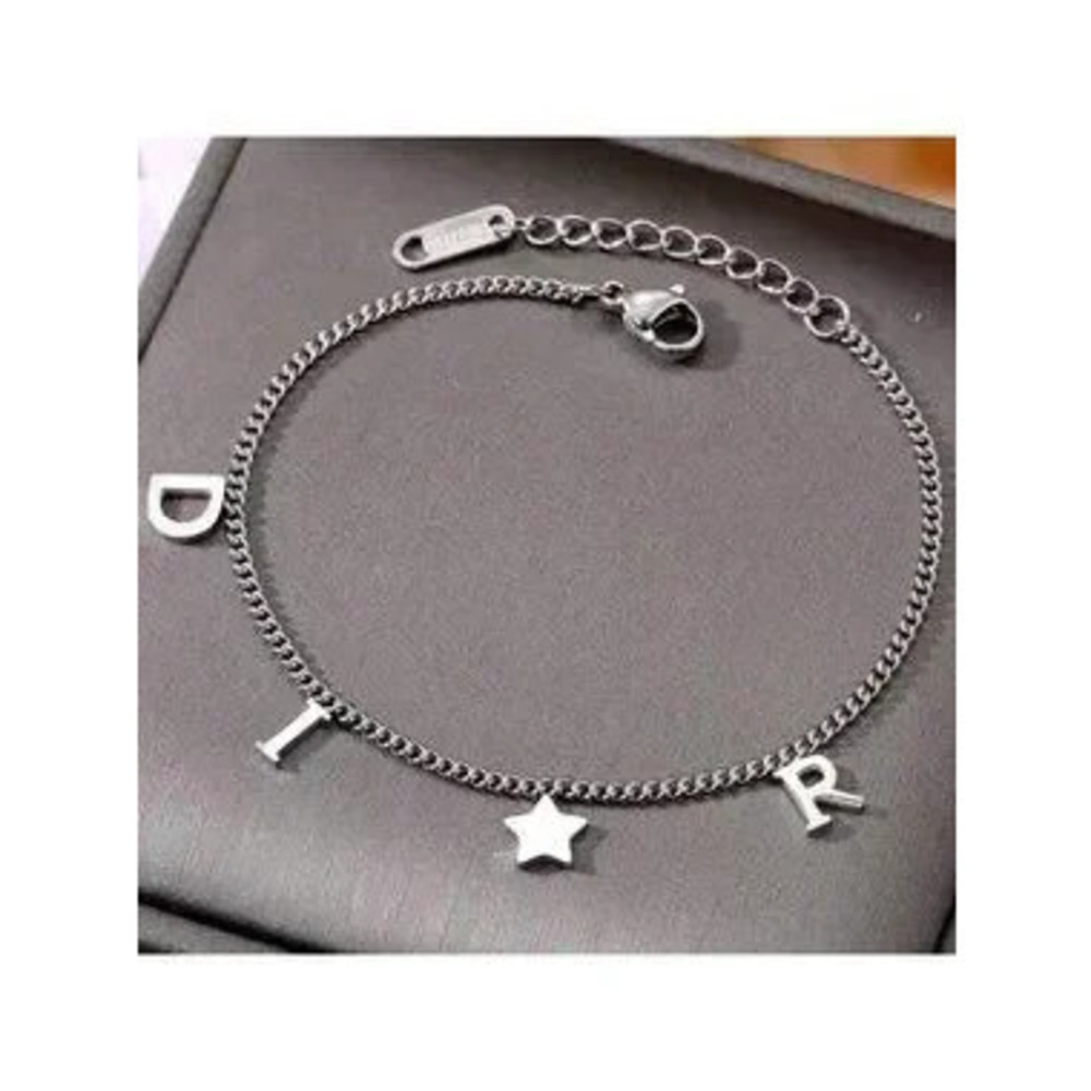 Silver Plated Stainless Steel Letter Charm Bracelet C Star Accent
